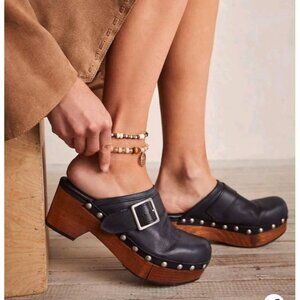 Free People Culver City Clog Black Leather Studs EU 40 US 10